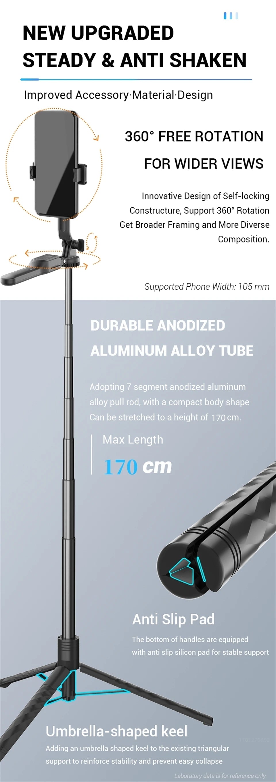 FANGTUOSI 1750mm Wireless Selfie Stick Tripod – Foldable Monopod with LED Light for Smartphones, Steady Live Shooting