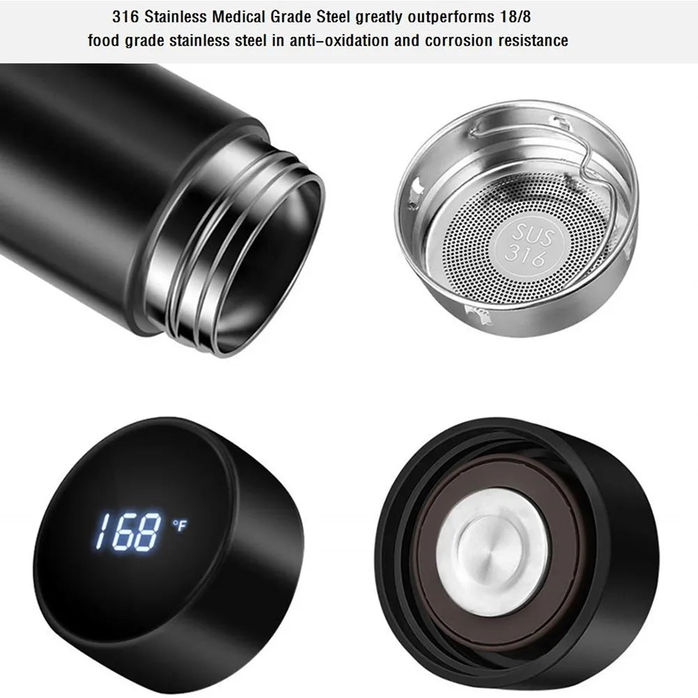 500ml Stainless Steel Thermos Bottle with Digital Temperature Display - Intelligent Temperature Measurement Cup with LED