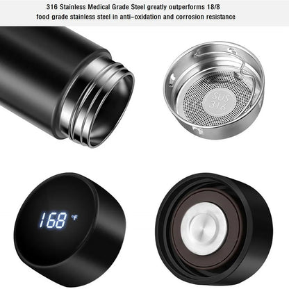 500ml Stainless Steel Thermos Bottle with Digital Temperature Display - Intelligent Temperature Measurement Cup with LED