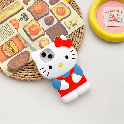 Sanrio Hello Kitty 3D Stereoscopic Phone Case | Silicone Soft Back Cover for iPhone 15/14/13/12/11 Pro Max, Mini, XR, XS, 7, 8 Plus | Y2K Style