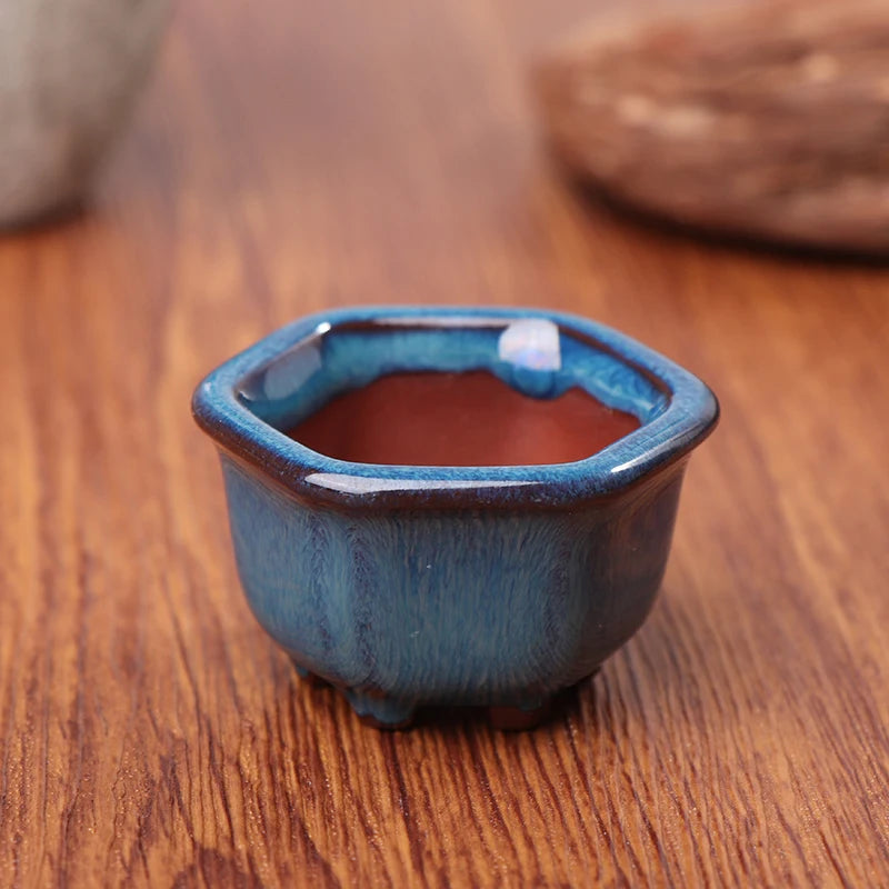 Mini Chinese Style Ceramic Bonsai Pot – Breathable Succulent Planter with Drainage Holes for Home