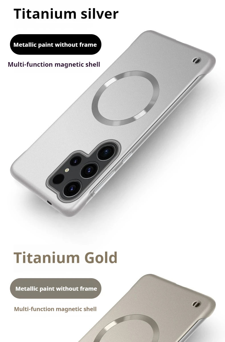 Ultra Thin Magnetic Metal Case for Samsung S25/S24 Ultra, S23/S22 FE – Frameless Matte PC Cover with MagSafe Compatibility