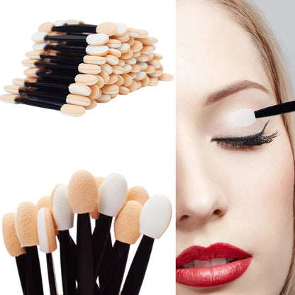 50/100Pcs Small Portable Eyeshadow Applicators - Double Sponge Eye Shadow Brushes, Mini Makeup Tools in Bulk