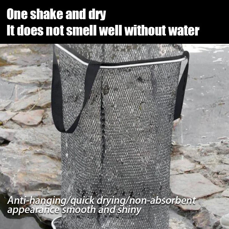 Collapsible Large Capacity Fishing Net – 150/200/250/300cm Portable Nylon Bait Storage Cage for Outdoor Fishing