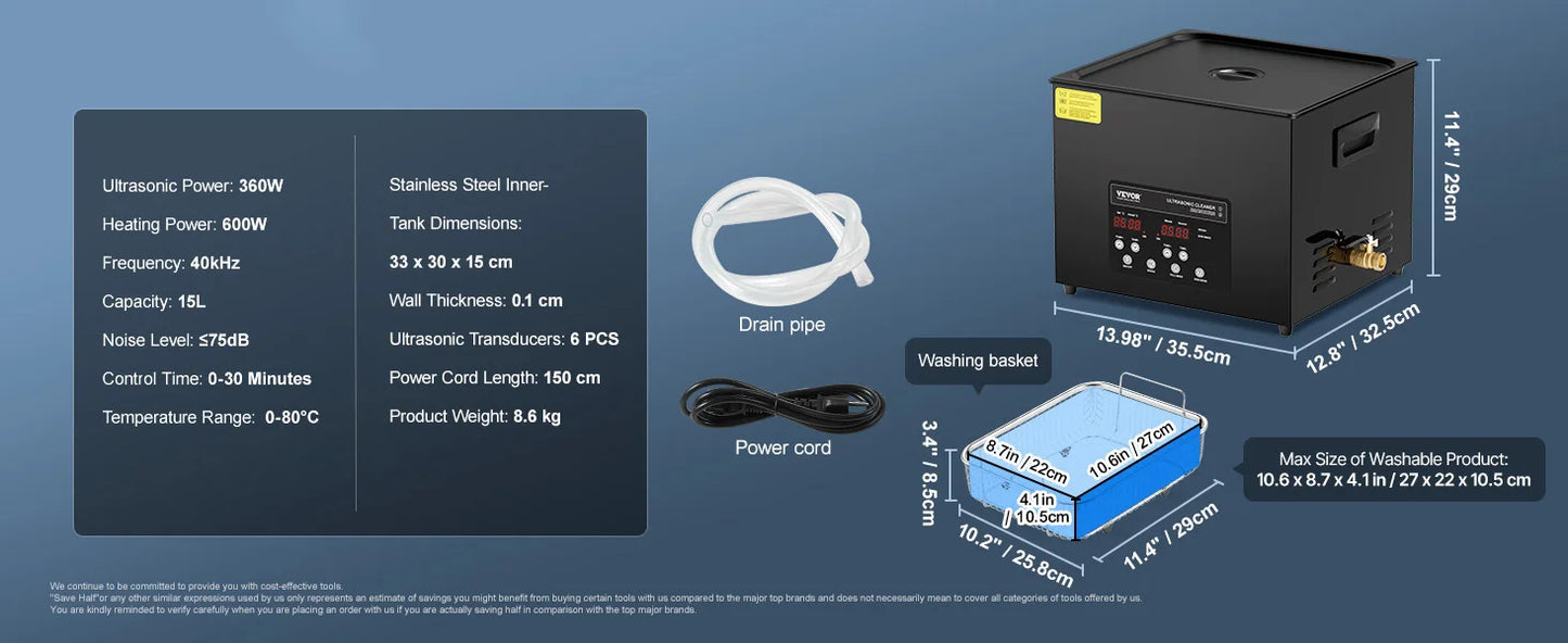 SucceBuy Ultrasonic Cleaner – 2L to 15L Portable Dishwasher with Timer for Home Use
