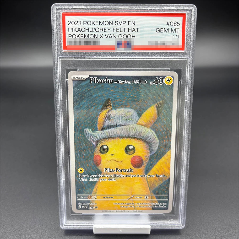 DIY 2023 PTCG Van Gogh Pikachu & Grey Felt Hat Collection Card – 10-Point Rating Anime Game Card Gift Toy
