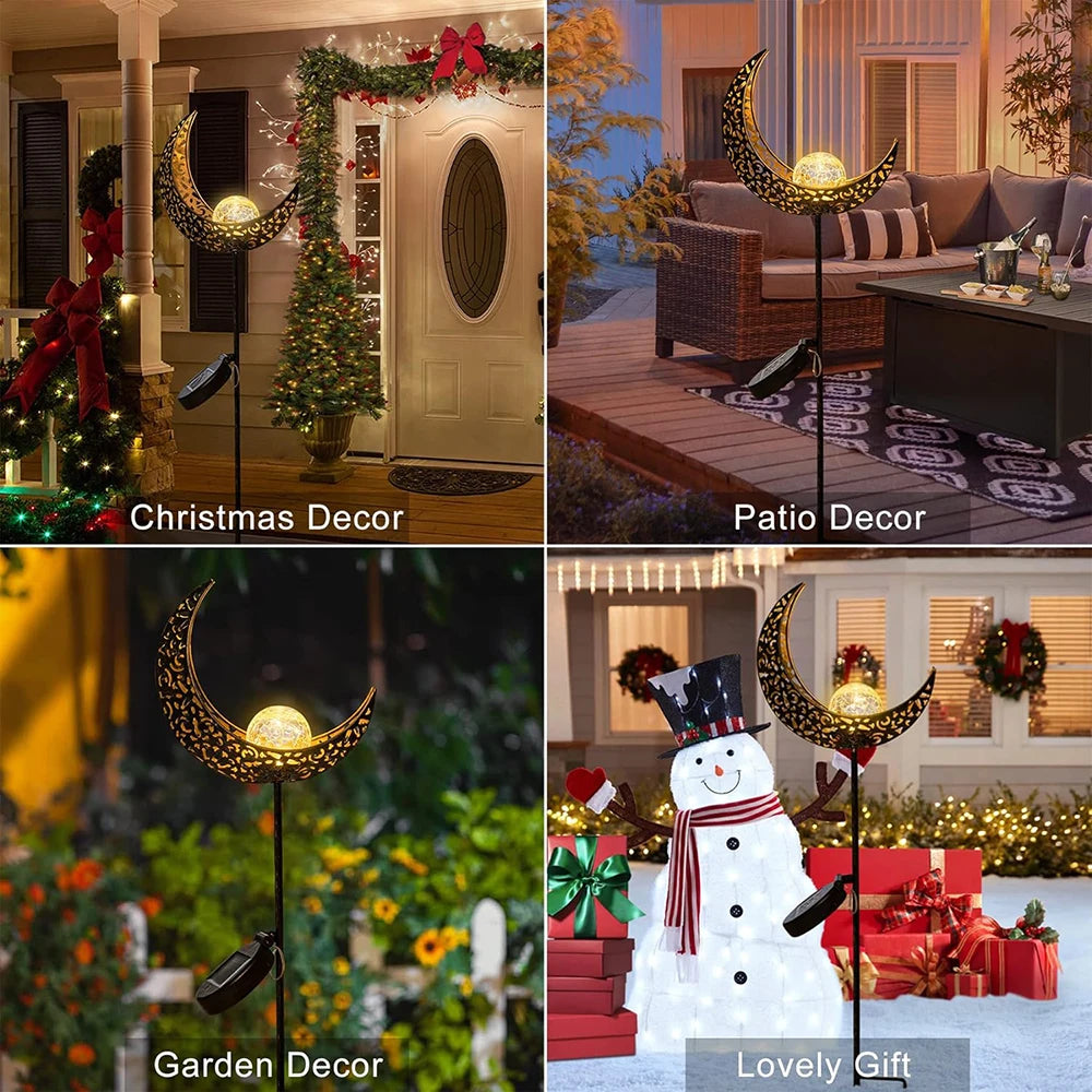 LED Solar Pathway Light - Metal Moon Stake Lawn Light for Outdoor Patio, Courtyard & Halloween Decoration