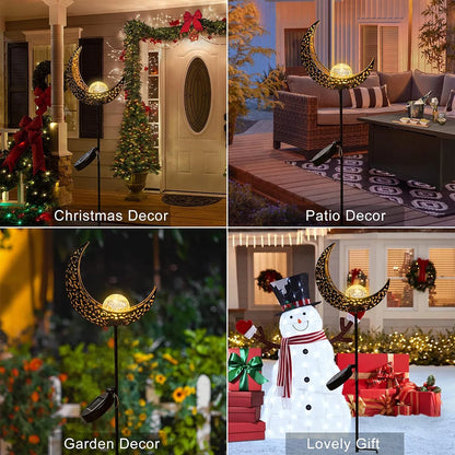 LED Solar Pathway Light - Metal Moon Stake Lawn Light for Outdoor Patio, Courtyard & Halloween Decoration