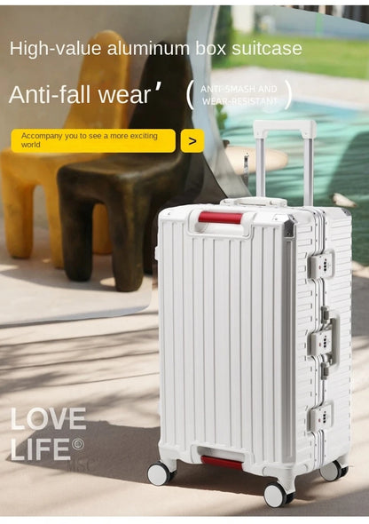 30-Inch Five-Wheel Aluminum Frame Suitcase — Multifunctional Cabin Luggage with Password Lock, USB Port & Cup Holder
