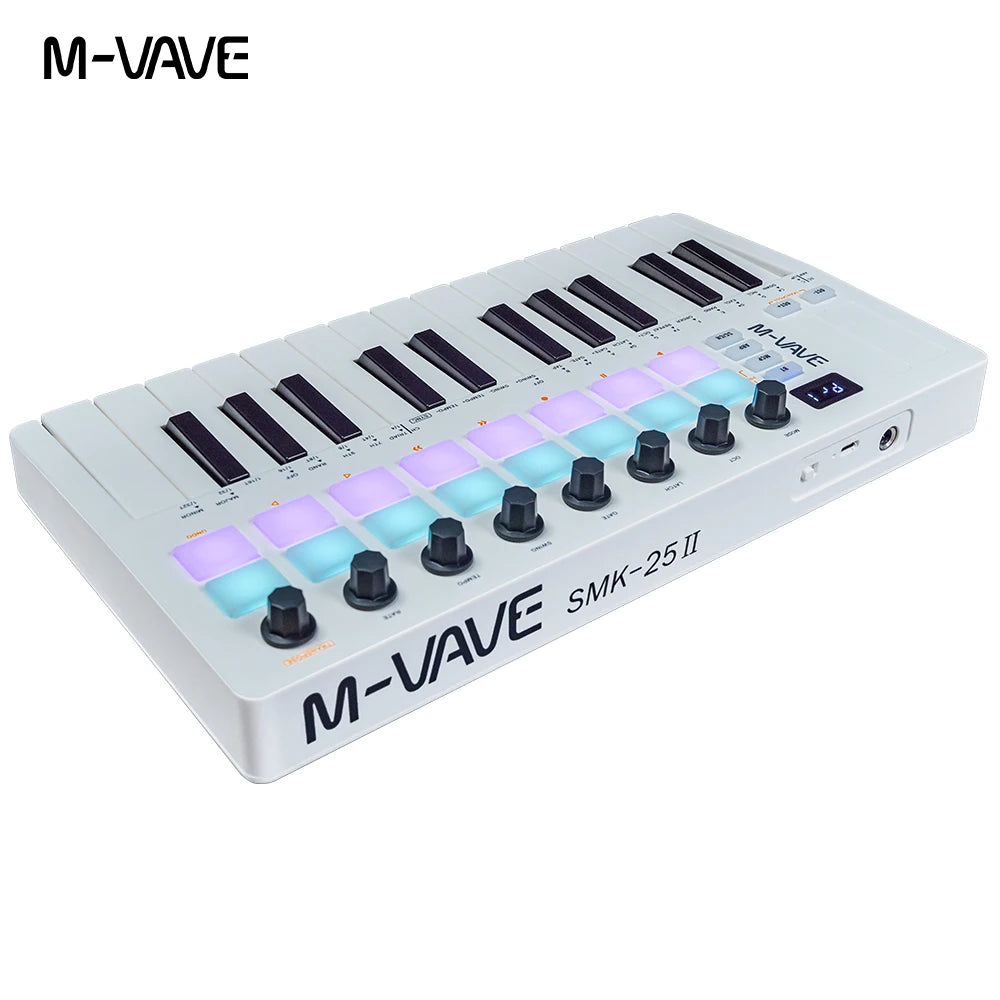 M-VAVE SMK-Ⅱ 25-Key MIDI Keyboard Controller – Bluetooth, 16 RGB Drum Pads, Semi-Weighted Dynamic Keybed