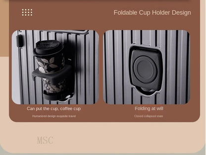 30-Inch Five-Wheel Aluminum Frame Suitcase — Multifunctional Cabin Luggage with Password Lock, USB Port & Cup Holder