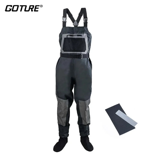 Goture 100% Waterproof Fly Fishing Waders – Breathable Chest Overalls in S, M, L, XL, XXL with Boots