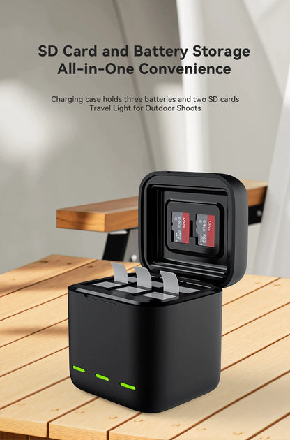 TELESIN 3-Slot Fast Battery Charger for GoPro Hero 13 – Portable Charging Dock for Action Camera Accessories