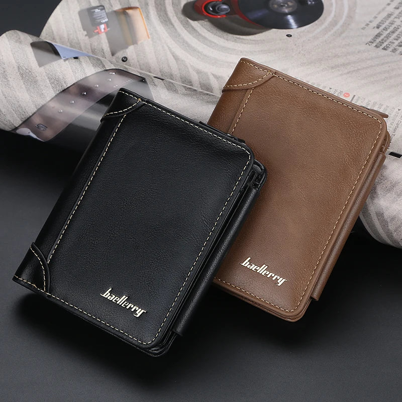New PU Leather Men's Wallets: High-Quality Zipper Short Design Card Holder Male Purse - Vintage Coin Holder Men's Wallets