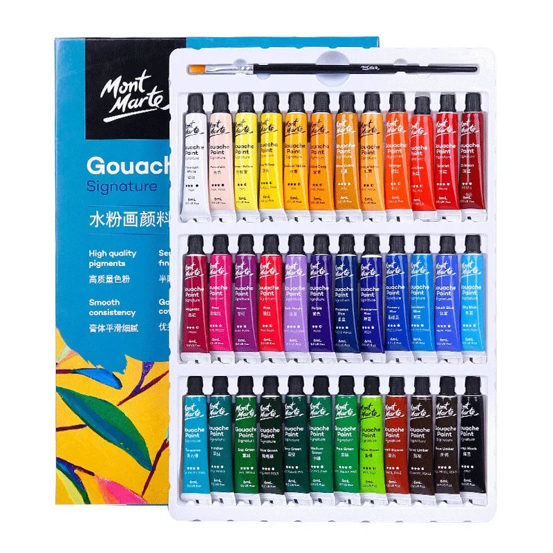 High-Quality Gouache Paint Set: 12/18/24 Colors for Professional Artist Painting - Washable Watercolor, 6/12ML Tubes - Student Exam Art Supplies