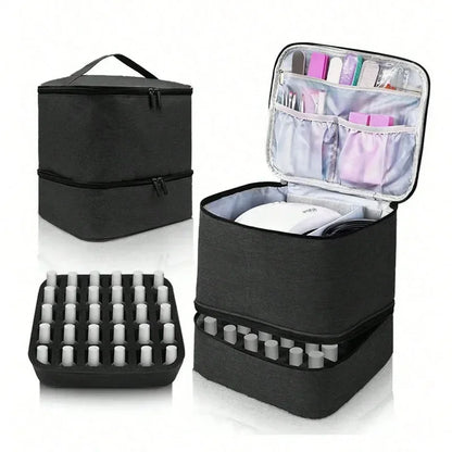 Double-Layer Nail Polish & Essential Oil Storage Bag – Portable Cosmetic and Nail Care Tool Organizer with 30 Compartments