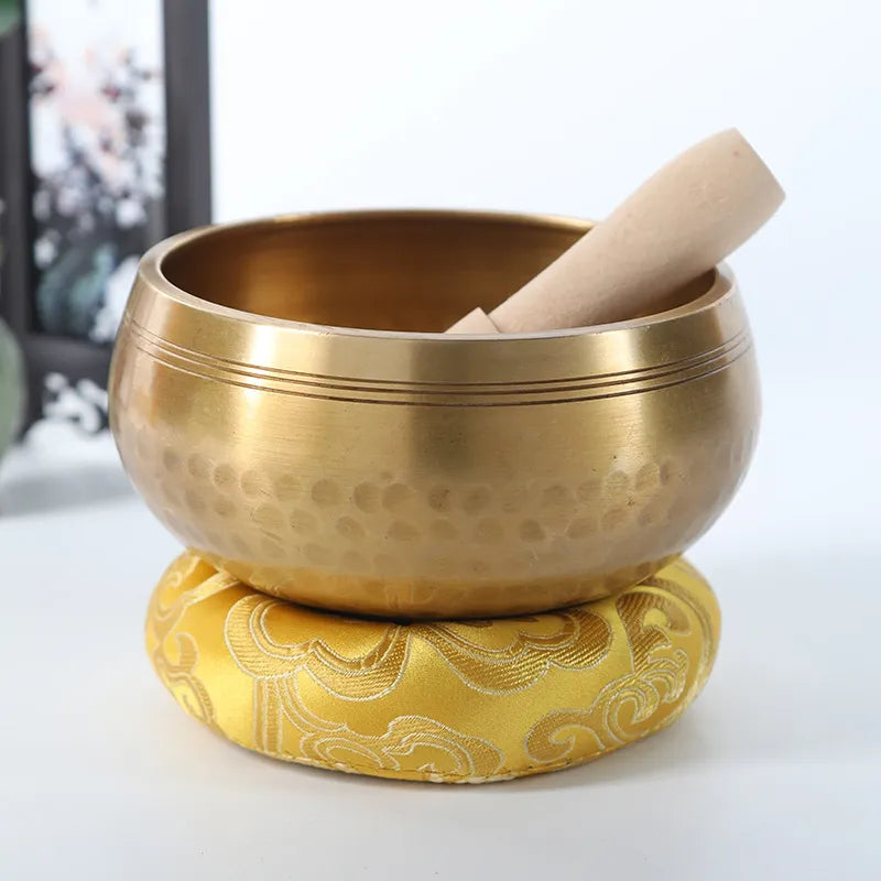 Nepal Handmade Tibetan Buddha Sound Bowl: Yoga Meditation Brass Chime Singing Bowl for Music Therapy and Chanting