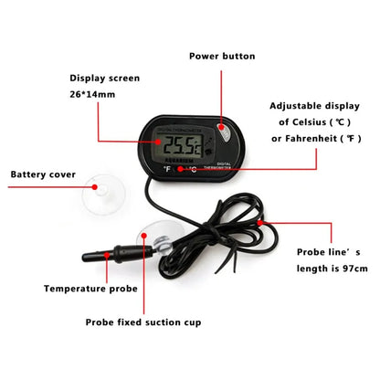 Digital Aquarium Thermometer with Probe – Suction Cup Water Temperature Gauge for Fish Tanks, Celsius (℃) Display