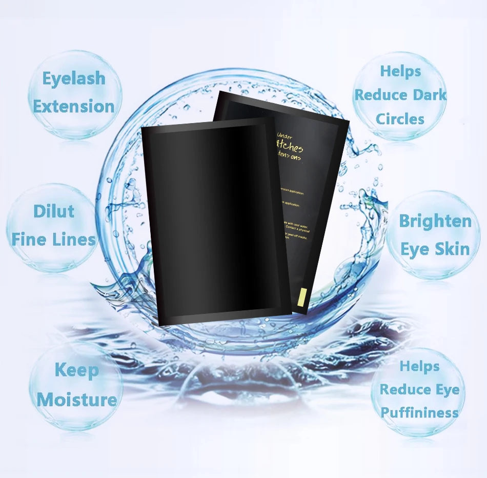 50 Pairs UV Black Hydrogel Eye Gel Patches | Eyelash Extension Padding & Makeup Stickers | Under Eye Gel Pads