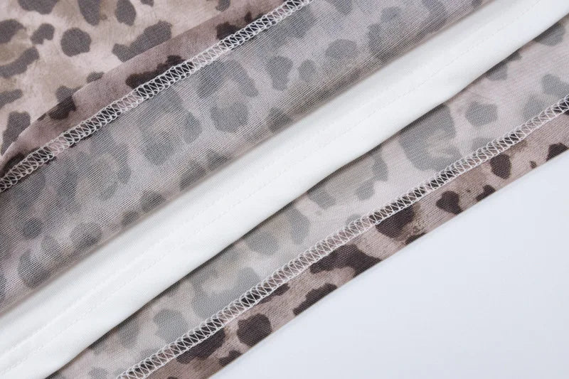 Women’s Tulle Leopard Print Off-Shoulder Top – Summer Casual Bandeau Blouse with Straight-Cut Neckline