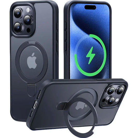 Matte Magnetic iPhone Case with Ring Stand | Translucent Cover for iPhone 11–16 Pro Max, Plus, and Mini