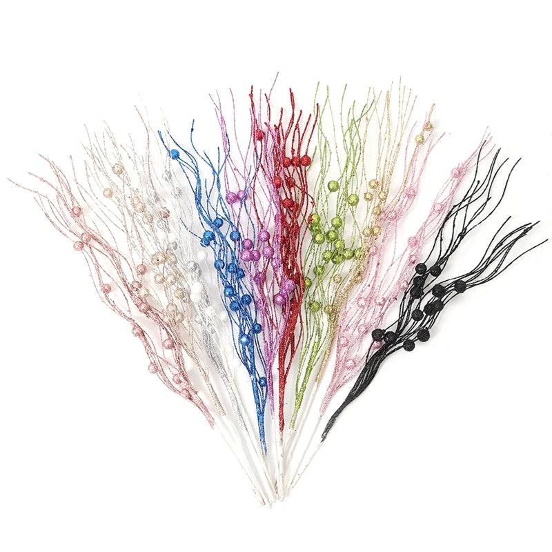 5PCS Glitter Artificial Berry Bouquet | Christmas Tree Ornament & Home Decor for New Year 2026, Navidad DIY Wreath Accessories