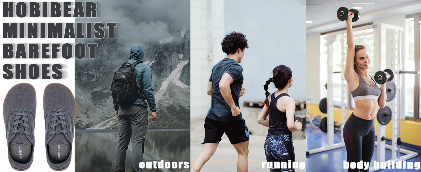 HOBIBEAR Wide-Toe-Box Barefoot Shoes for Men - Minimalist, Breathable, Comfortable Trail Walking Shoes