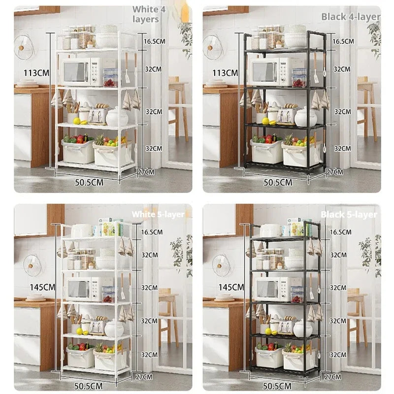 Multilayer Kitchen Shelving - Floor to Ceiling Microwave Oven and Pot Storage Shelf, Multifunctional Household Organizer