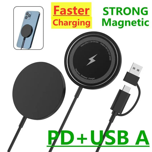 Fast Charging Magnetic Wireless Charger Stand for iPhone 15 14 13 12 Pro Max & Airpods - PD Macsafe Phone Chargers Dock Station