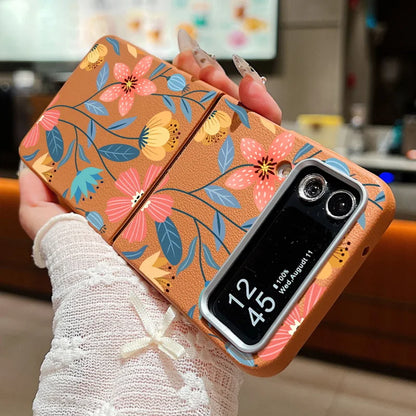 Floral Leather Texture Soft TPU Case for Samsung Galaxy Z Flip 6/5/4/3 5G – Stylish Folding Phone Cover