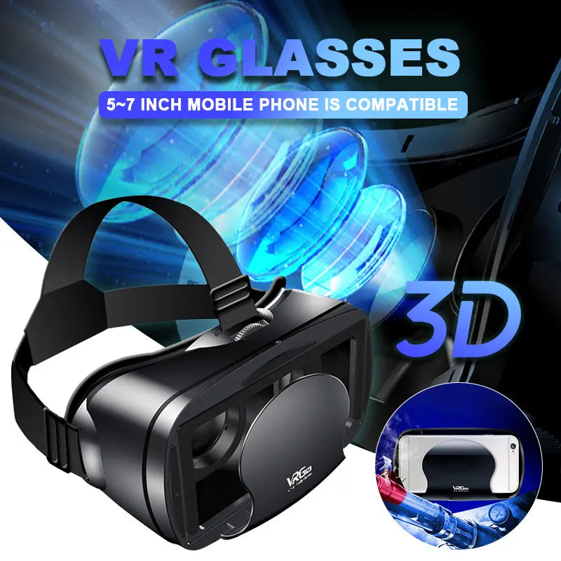 3D VR Headset – Virtual Reality Smart Glasses Helmet for Smartphones with Controllers and 7-Inch Lenses