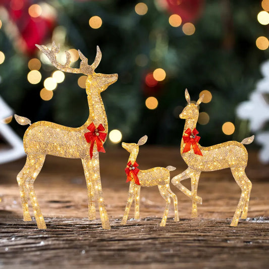 3PCS Lighted Reindeer Christmas Decoration Set – Cute Yard & Home Holiday Lights