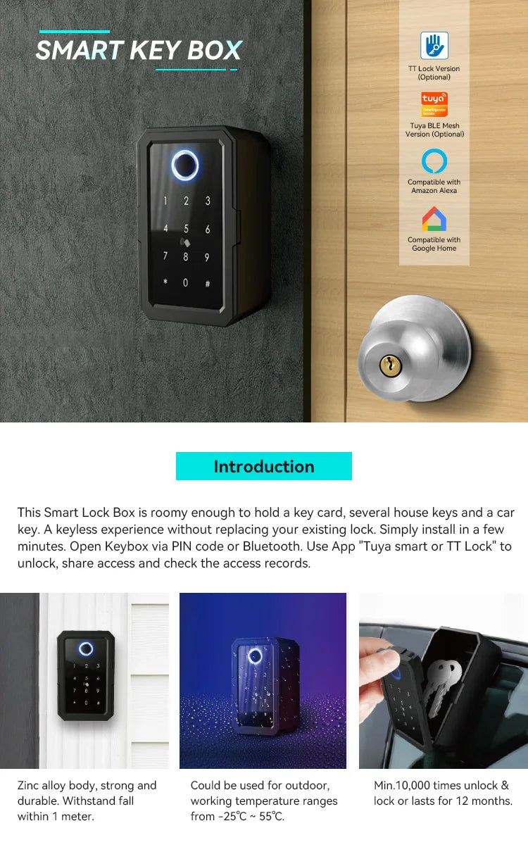 YRHAND TTLock Wifi Security Box – Smart Digital Fingerprint Lock with Password & Tuya App for Portable Protection