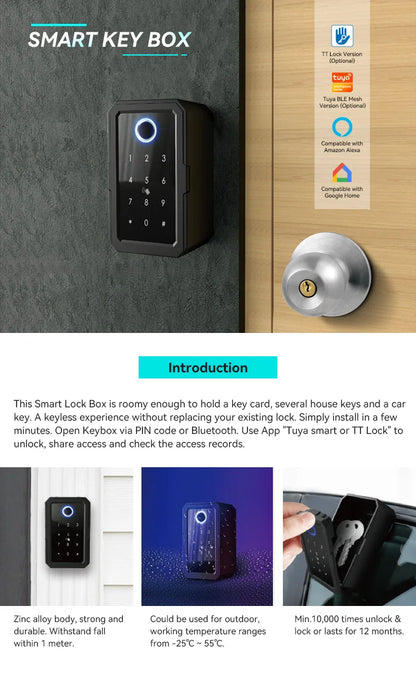 YRHAND TTLock Wifi Security Box – Smart Digital Fingerprint Lock with Password & Tuya App for Portable Protection
