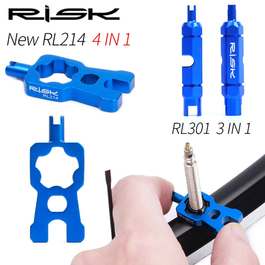 RISK 4-in-1 Bike Valve Core Wrench – Portable Road Bicycle Tool with 2 Presta Valve Caps for Installation & Removal