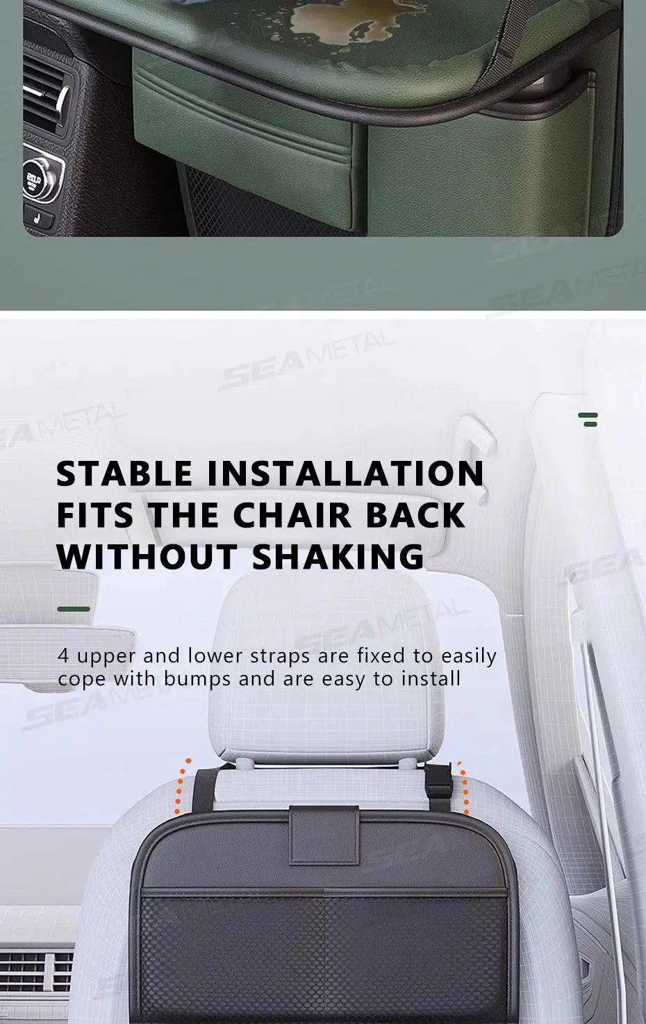 SEAMETAL Car Seat Back Organizer – Large Capacity Multi-Pocket Storage Bag with Foldable Tablet Tray