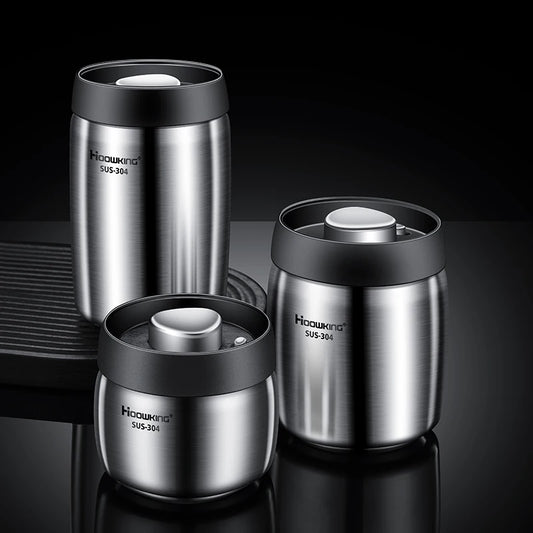 Vacuum Sealed Coffee Bean Storage Tank – 304 Stainless Steel Moisture-Proof Food Jar for Home