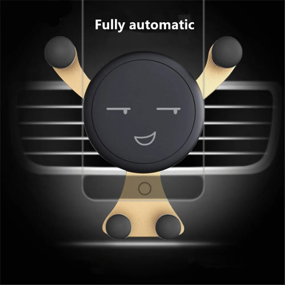 Gravity Car Phone Holder – Air Vent Clip with Smile Face Bear, Mobile Stand for iPhone, Samsung, and GPS Devices