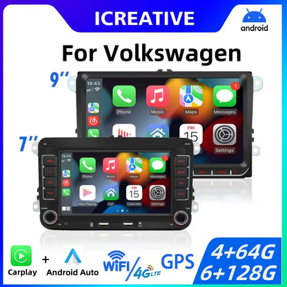 2DIN Android Car Radio for Volkswagen Golf 5/6, Polo, Passat B6/B7, CC, Skoda, Jetta - Multimedia, CarPlay, Wifi & GPS Navigation