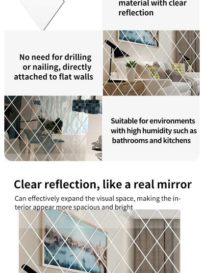 3D Diamond Acrylic Mirror Wall Sticker – Removable Decorative Glass Tiles (17pcs)