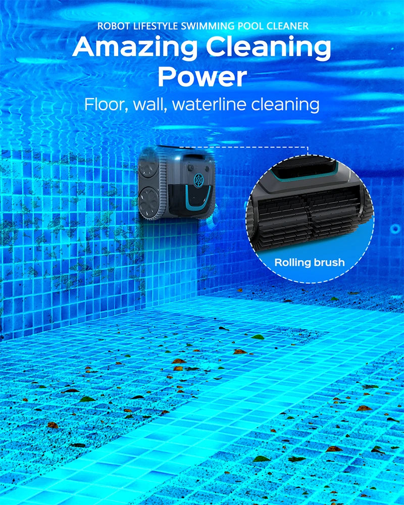Robot Swimming Pool Cleaner – Cordless, APP-Controlled, Rechargeable 6400mAh Lithium Battery, Route Planning for Tiles, PVC, Mosaic, Cement