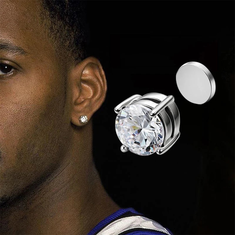 Crystal Strong Magnetic Ear Stud Clip Earrings - Punk Round Zircon Non-Piercing Earrings for Men & Women