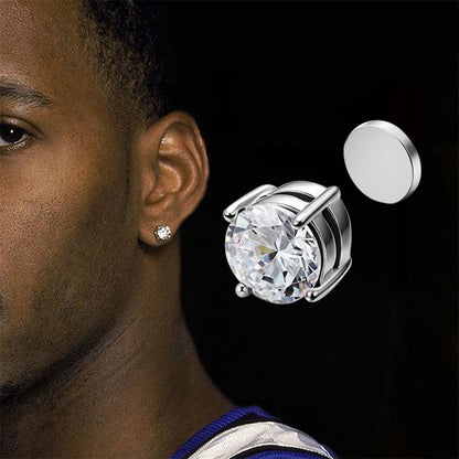 Crystal Strong Magnetic Ear Stud Clip Earrings - Punk Round Zircon Non-Piercing Earrings for Men & Women