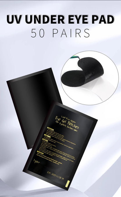 50 Pairs UV Black Hydrogel Eye Gel Patches | Eyelash Extension Padding & Makeup Stickers | Under Eye Gel Pads