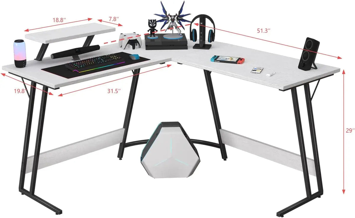 PC Gaming Desk with Large Monitor Riser – L-Shaped Corner Desk, Sturdy ...