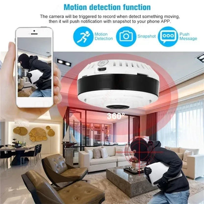 Small WiFi 360° Panoramic Surveillance Camera – 2MP IP Camcorder with Two-Way Audio for Home Security