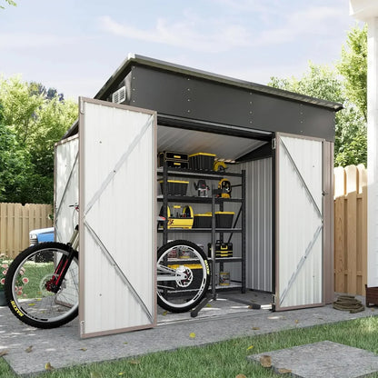11.5'x7.5' Outdoor Metal Storage Shed – Triple Lockable Door with Sloping Roof for Tools & Bicycles