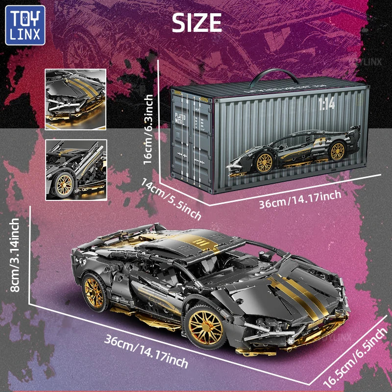 ToylinX 1:14 Supercar Building Block Toy – Optional Power Group, Technology Design for Adults & Kids, Christmas Gift with Box