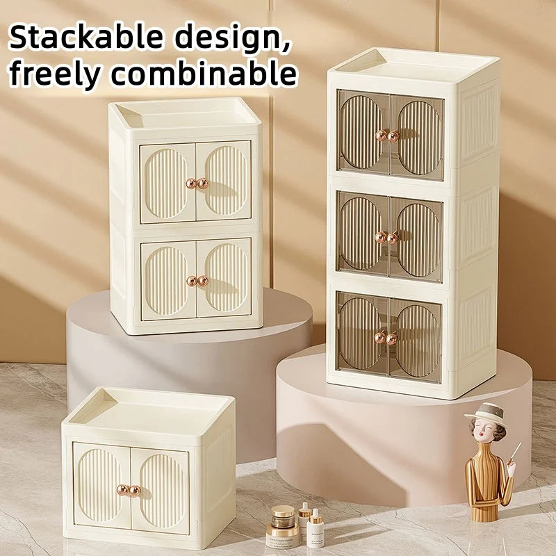 Foldable Desktop Makeup Organizer — Multi-Layer Large Capacity Storage for Cosmetics, Toiletries & Books