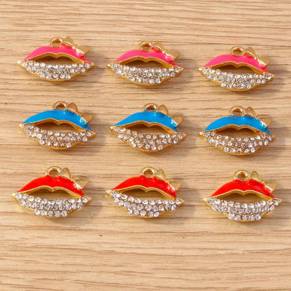 10PCS Cute Enamel Lips & Lipstick Charms – Pendants for Jewelry Making, Earrings, Necklaces & Bracelets DIY Crafts
